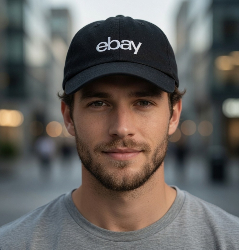 eBay Logo Black Embroidered Baseball Hat Cap Adjustable Unisex Casual One Size